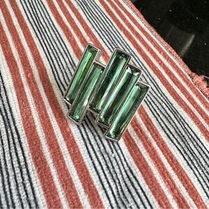 BIG Blue-Green Faux Tourmaline adjustable Ring tree of life brand non tarnish